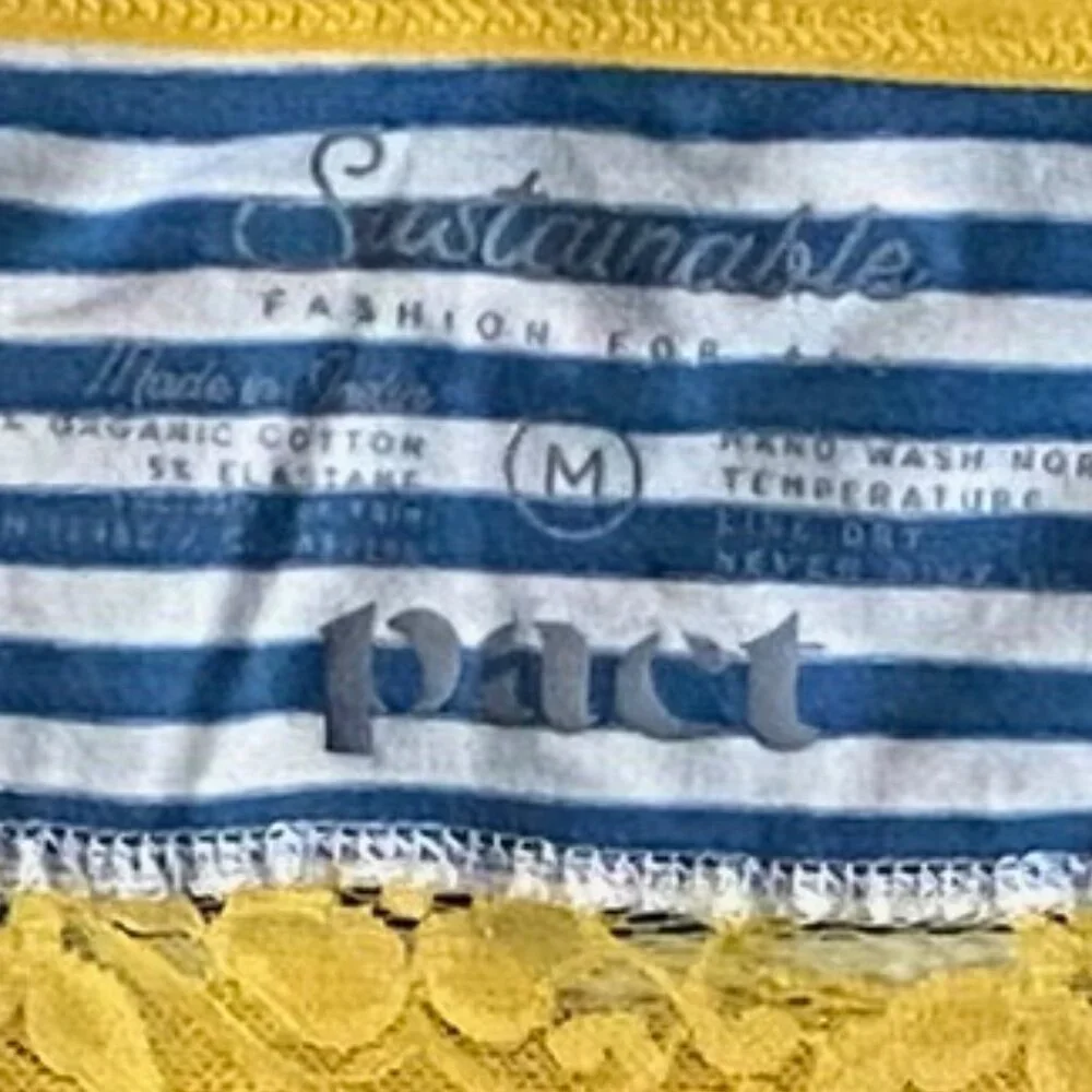 PACT Organic Cotton Soft Bralette Bright Blue with Yellow Stripes Size Med - Picture 6 of 7
